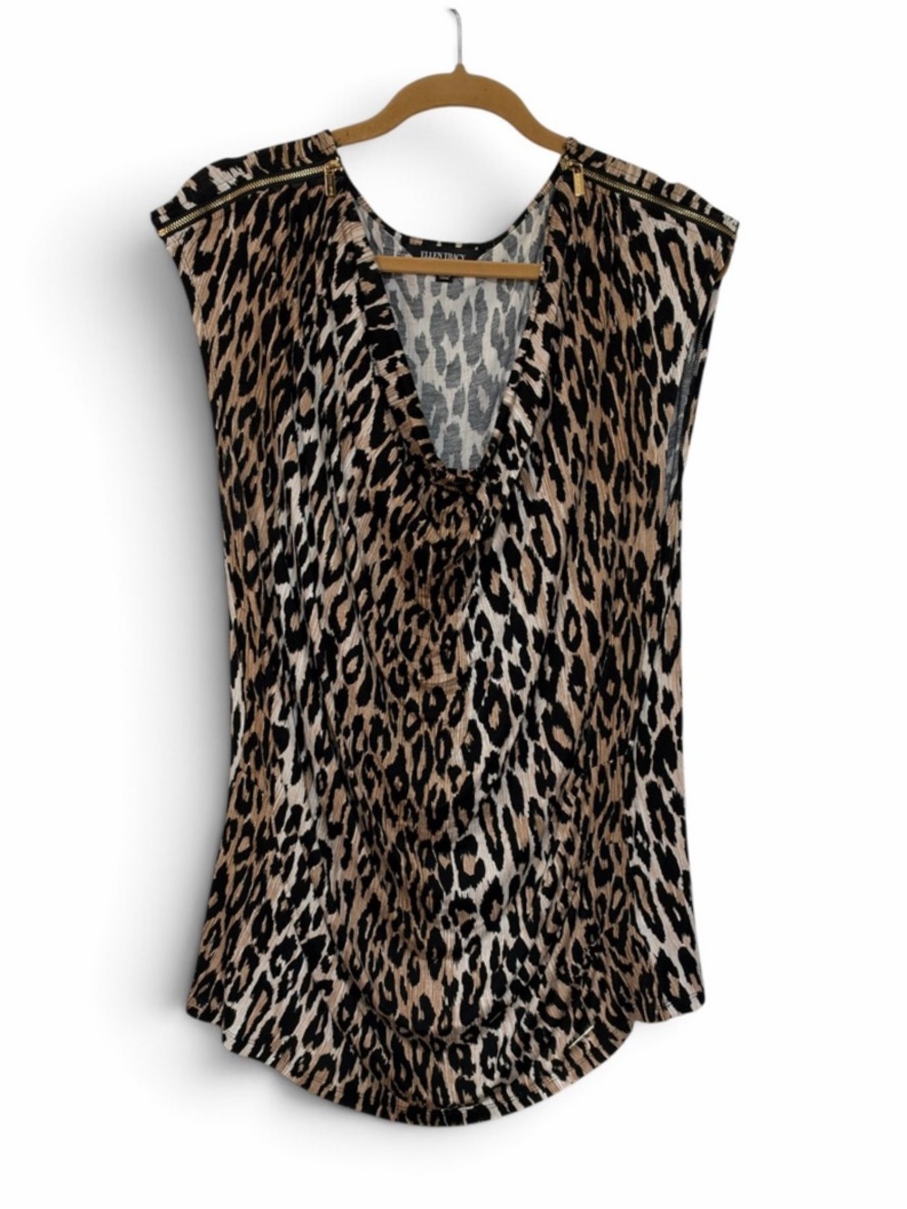 Ellen Tracy Leopard Print V-Neck Tunic in Brown Black White